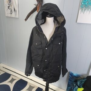 Men's Black Hooded Jacket W/ Cargo Style Pockets